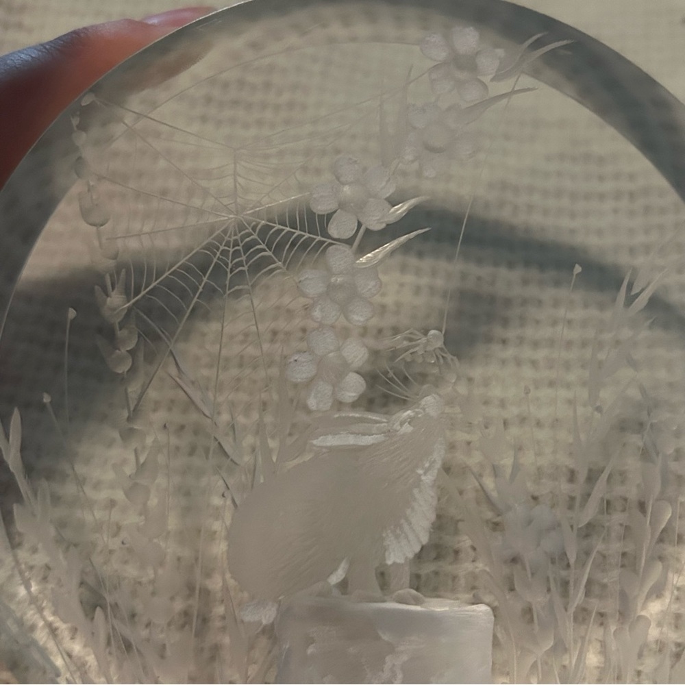 Frank R Albrecht Vintage‎ 1992 Etched Carved Lucite Art Set of 2 artist signed